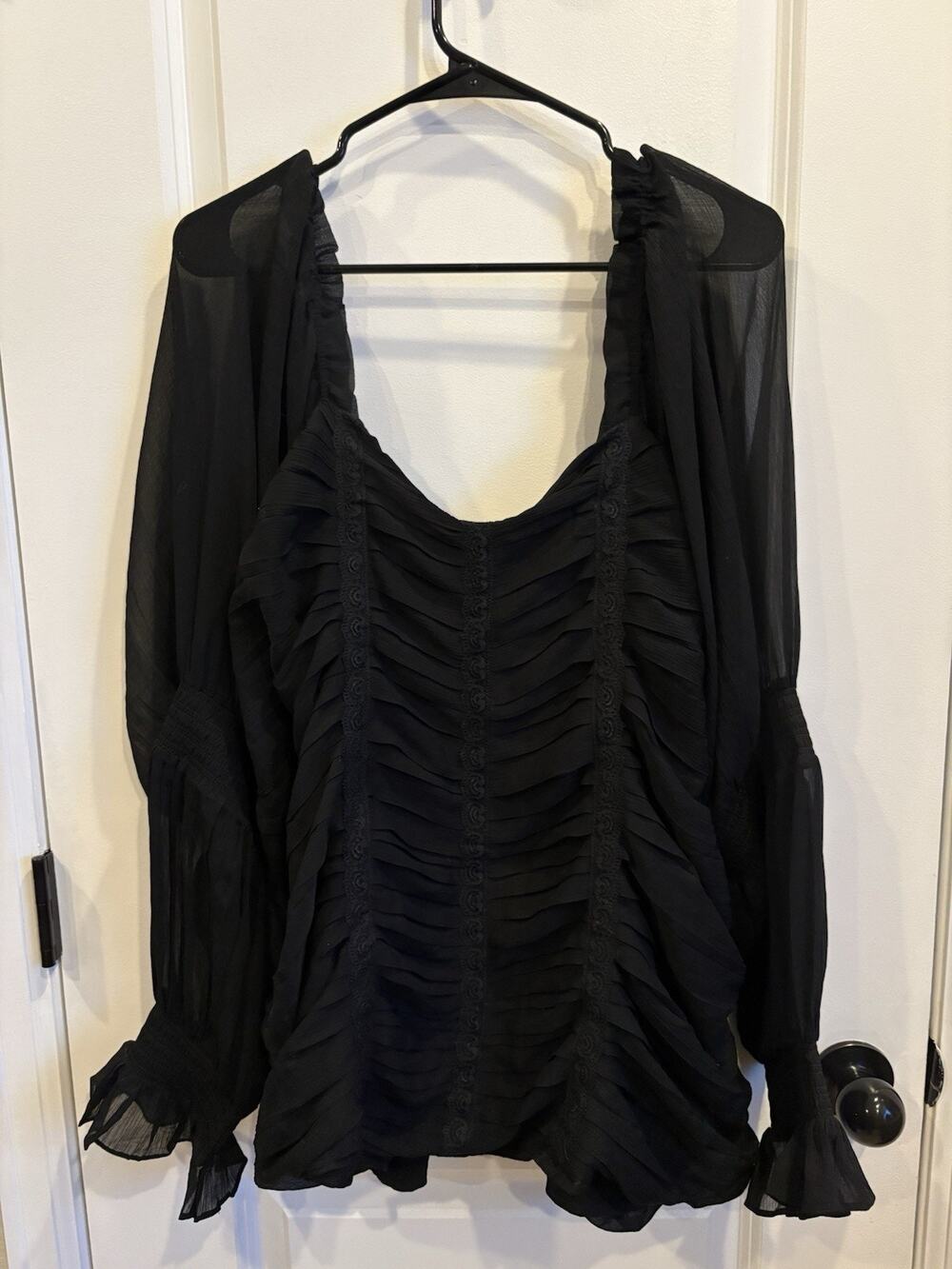 The Pyramid Collection Black Long Sleeve Mesh Ruffle Fairycore Whimsy Boho 3X